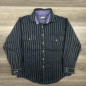 True Vintage Flannel Shirt Mens Large Fieldmaster Blue Black Striped 70s Retro